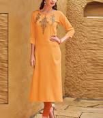 Light Orange Rayon Embroidered Embroidered Kurtis