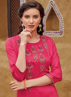 Rani Pink Rayon Embroidered Embroidered Kurtis 2