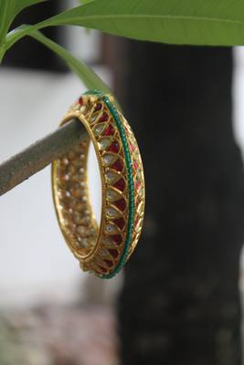 Red Green Gold Plated Polki Inspired Bangle 1