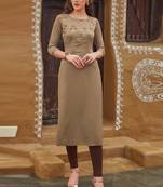 Beige Rayon Embroidered Embroidered Kurtis