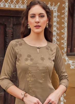 Beige Rayon Embroidered Embroidered Kurtis 2