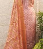 Cotton Silk Print Peach Unstitched Suit Fabric