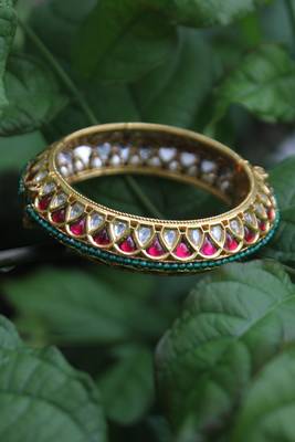 Red Green Gold Plated Polki Inspired Bangle 2