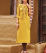 Yellow Rayon Embroidered Embroidered Kurtis