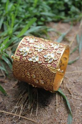 Pink Meeakari Gold Tone Kundan Inspired Bangle 1