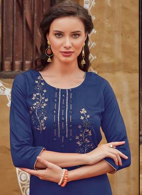 Blue Rayon Embroidered Embroidered Kurtis 2
