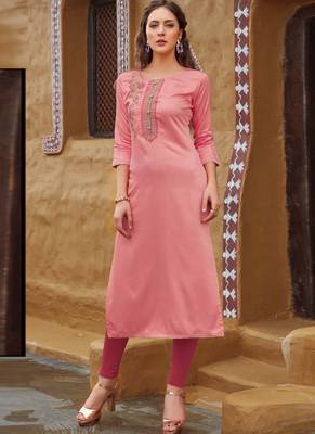 Baby Pink Rayon Embroidered Embroidered Kurtis 1