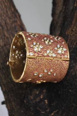 Pink Meeakari Gold Tone Kundan Inspired Bangle 2