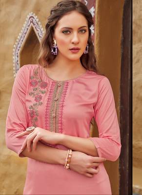 Baby Pink Rayon Embroidered Embroidered Kurtis 2