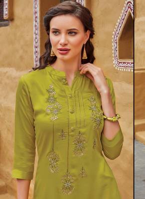 Olive Rayon Embroidered Embroidered Kurtis 2