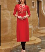 Red Rayon Embroidered Embroidered Kurtis