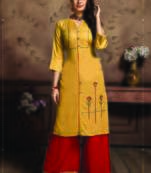 Yellow Rayon Embroidered Kurtas And Kurtis