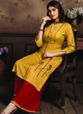 Yellow Rayon Embroidered Kurtas And Kurtis 2