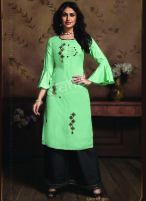 Turquoise Rayon Embroidered Kurtas And Kurtis 1