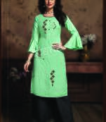 Turquoise Rayon Embroidered Kurtas And Kurtis