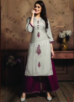 Light Grey Rayon Embroidered Kurtas And Kurtis 1