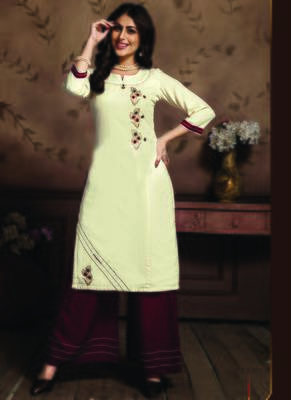 Off White Rayon Embroidered Kurtas And Kurtis 1