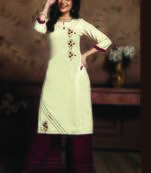 Off White Rayon Embroidered Kurtas And Kurtis