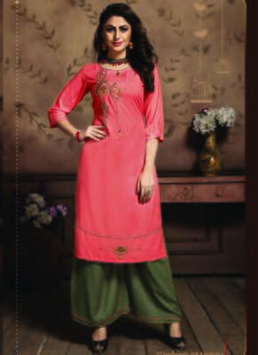 Dark Peach Rayon Embroidered Kurtas And Kurtis 1