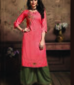 Dark Peach Rayon Embroidered Kurtas And Kurtis