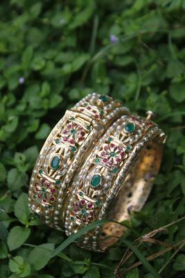 Red Green Gold Plated Jadau Bangle 1