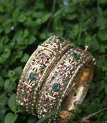 Red Green Gold Plated Jadau Bangle