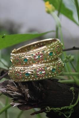 Red Green Gold Plated Jadau Bangle 2