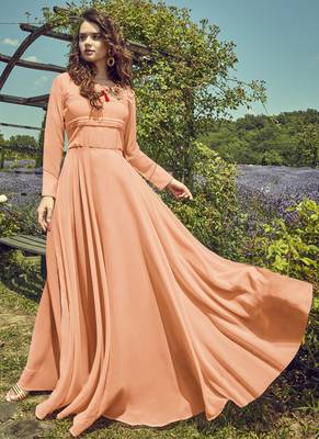 Peach Georgette Embroidered Pakistani Kurtis 1