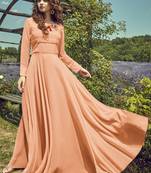 Peach Georgette Embroidered Pakistani Kurtis