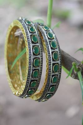 Green Kundan Inspired Victorian Bangles 1