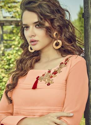 Peach Georgette Embroidered Pakistani Kurtis 2