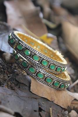 Green Kundan Inspired Victorian Bangles 2