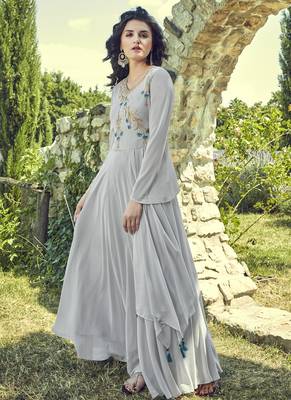 Grey Georgette Embroidered Pakistani Kurtis 1