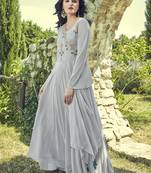 Grey Georgette Embroidered Pakistani Kurtis