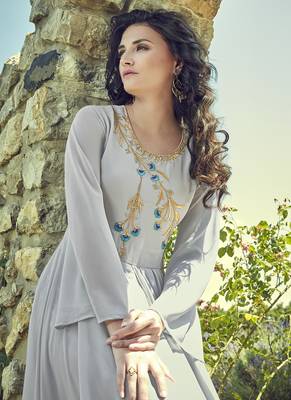 Grey Georgette Embroidered Pakistani Kurtis 2