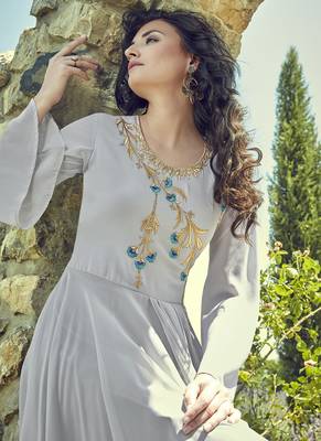 Grey Georgette Embroidered Pakistani Kurtis 3