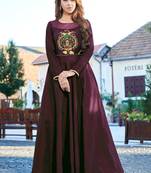 Wine Silk Embroidered Pakistani Kurtis