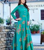 Turquoise Silk Embroidered Pakistani Kurtis