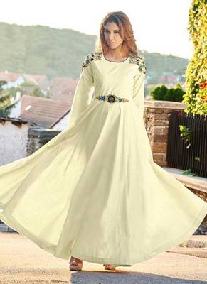 Off White Silk Embroidered Pakistani Kurtis 1