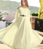 Off White Silk Embroidered Pakistani Kurtis