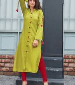 Lime Rayon Embroidered Long Kurtis