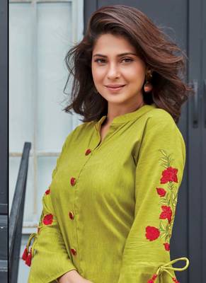 Lime Rayon Embroidered Long Kurtis 2