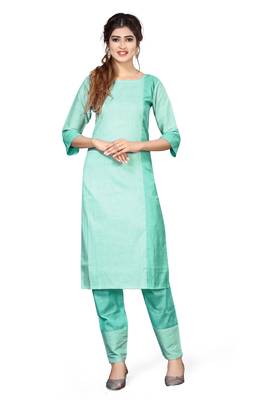 Sky-blue plain cotton kurtas-and-kurtis 1