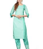 Sky-blue plain cotton kurtas-and-kurtis