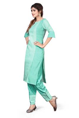 Sky-blue plain cotton kurtas-and-kurtis 3
