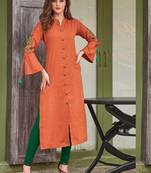 Orange Rayon Embroidered Long Kurtis