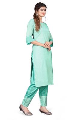 Sky-blue plain cotton kurtas-and-kurtis 4