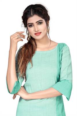 Sky-blue plain cotton kurtas-and-kurtis 5