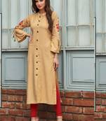 Cream Rayon Embroidered Long Kurtis