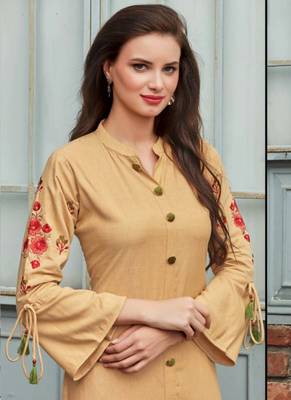 Cream Rayon Embroidered Long Kurtis 2